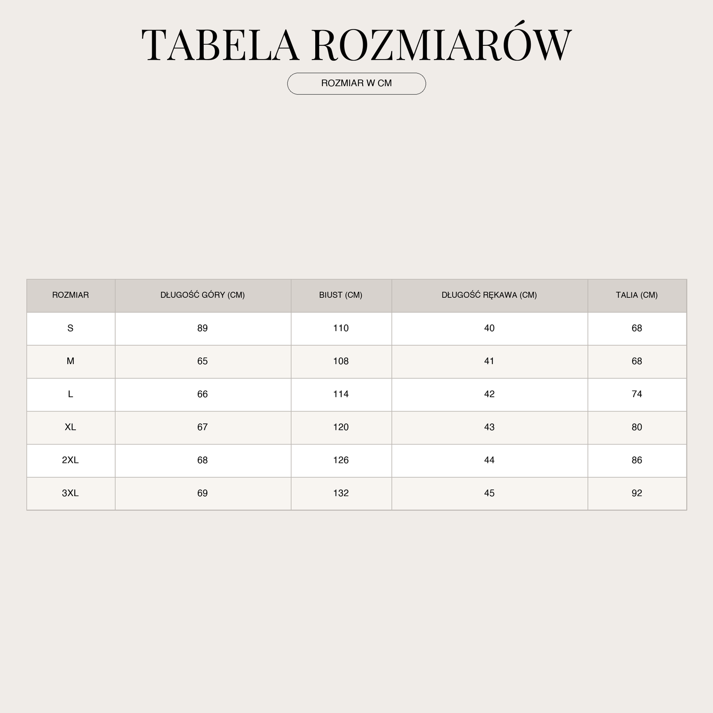 Zweiteiler Set für Damen – Locker geschnitten mit Muster size chart