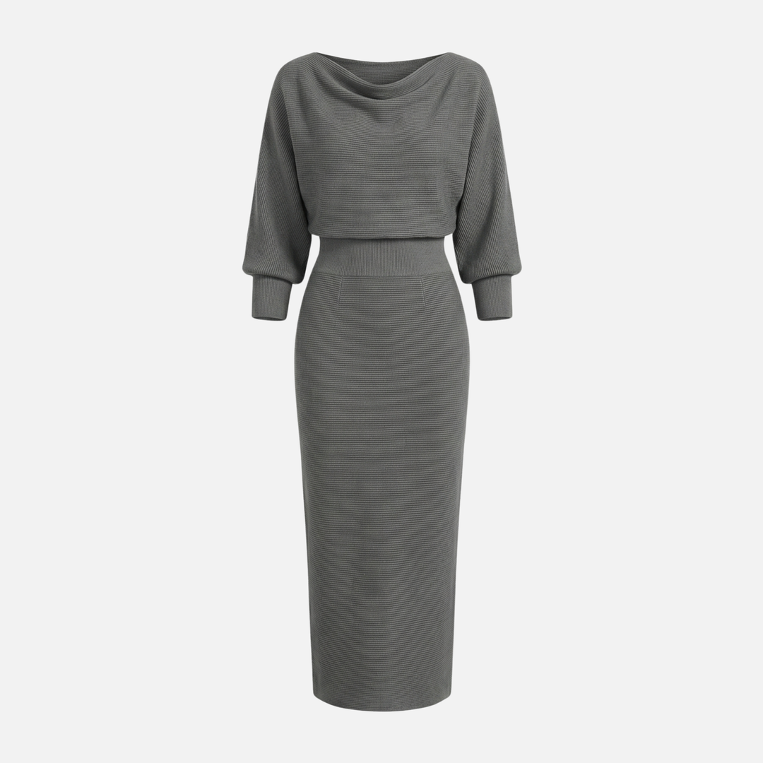 Gerippter Midi-Kleid mit Rundem Ausschnitt für Frauen