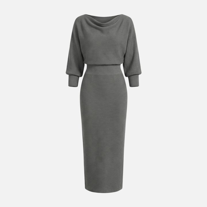Gerippter Midi-Kleid mit Rundem Ausschnitt für Frauen