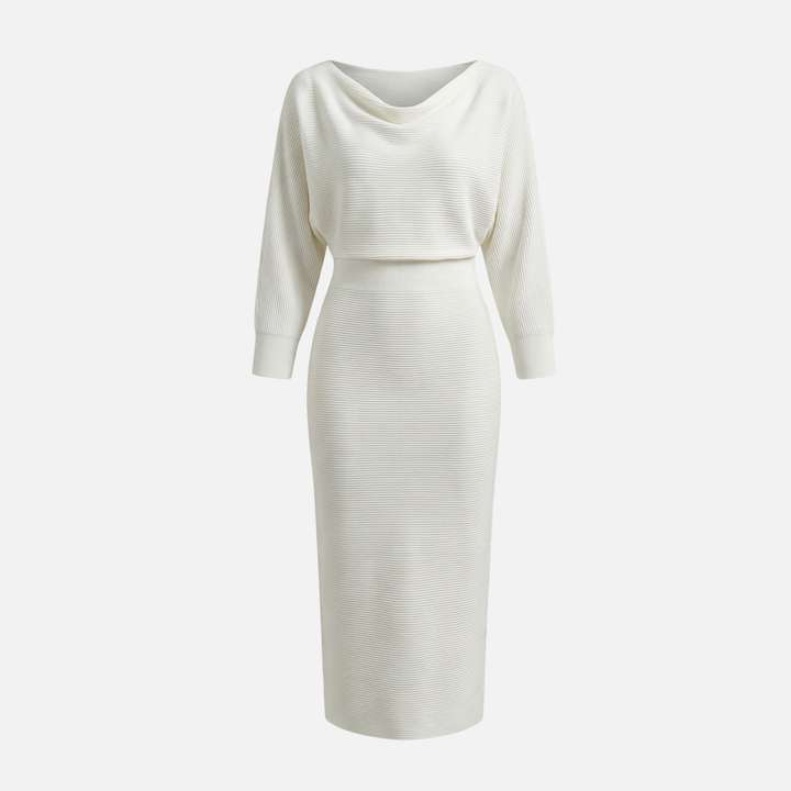 Gerippter Midi-Kleid mit Rundem Ausschnitt für Frauen