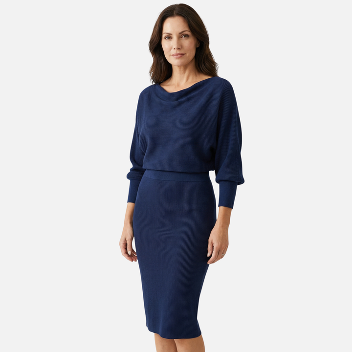 Gerippter Midi-Kleid mit Rundem Ausschnitt für Frauen