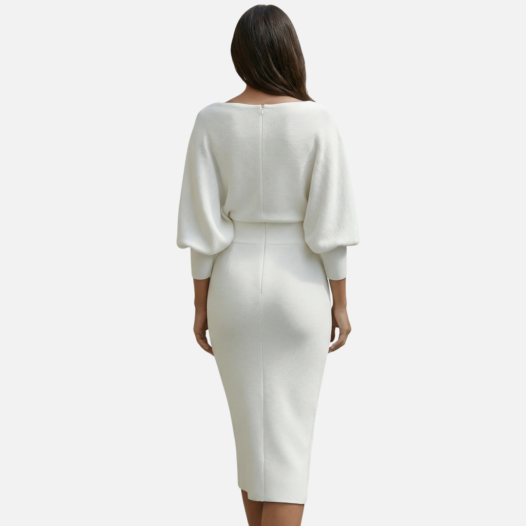 Gerippter Midi-Kleid mit Rundem Ausschnitt für Frauen