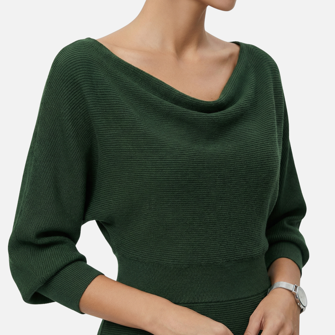 Gerippter Midi-Kleid mit Rundem Ausschnitt für Frauen