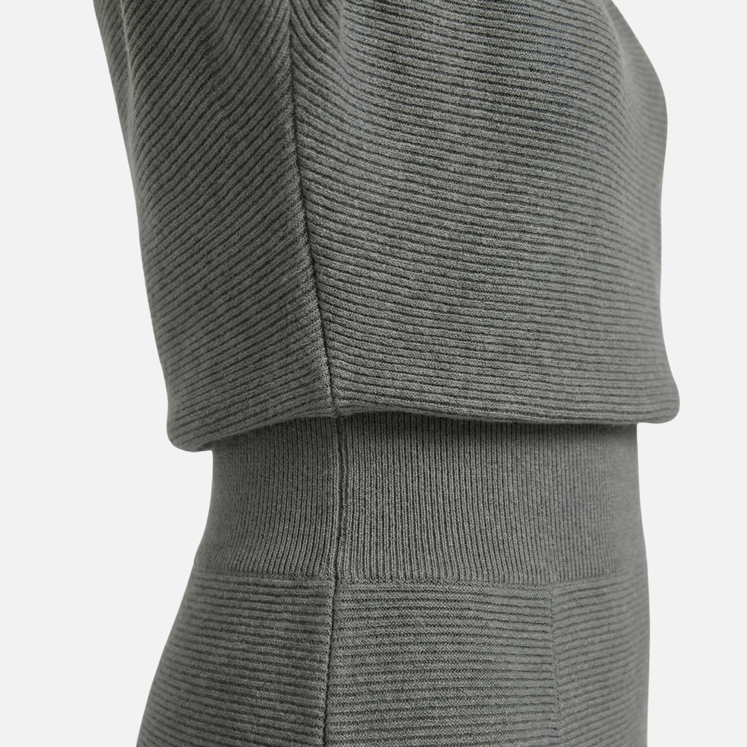 Gerippter Midi-Kleid mit Rundem Ausschnitt für Frauen