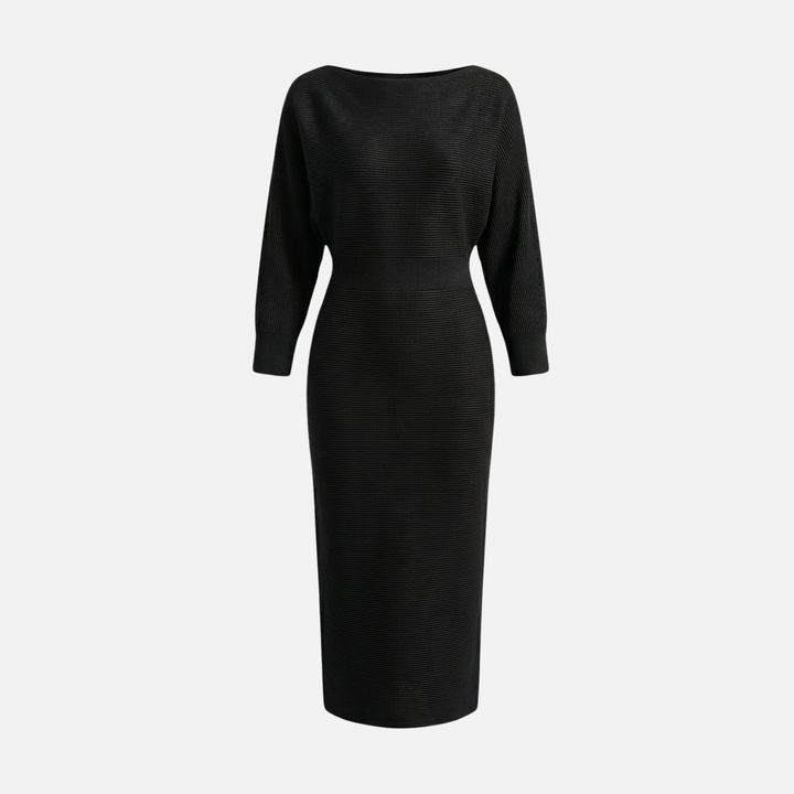 Gerippter Midi-Kleid mit Rundem Ausschnitt für Frauen