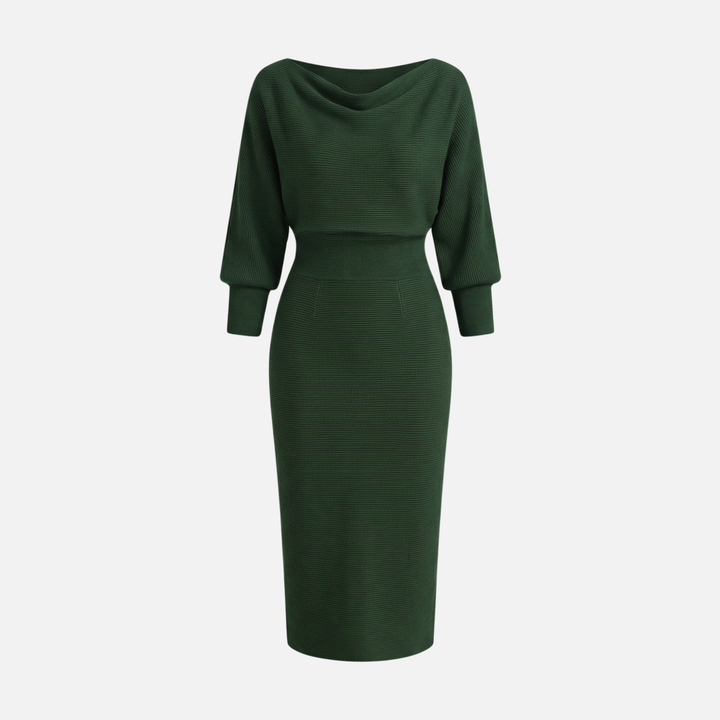 Gerippter Midi-Kleid mit Rundem Ausschnitt für Frauen