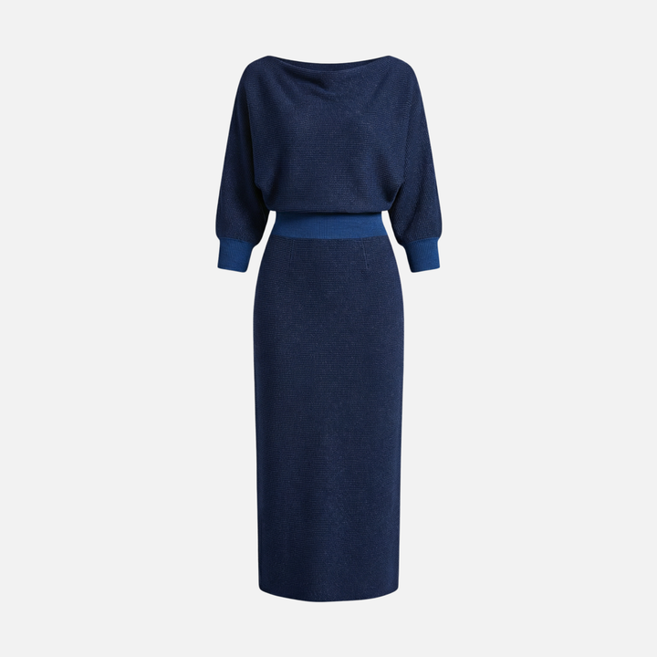 Gerippter Midi-Kleid mit Rundem Ausschnitt für Frauen