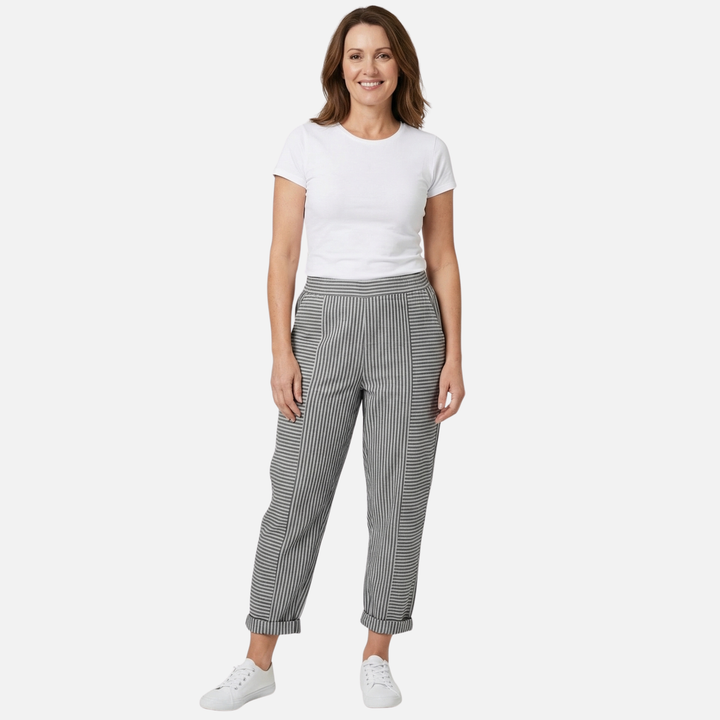 Gestreifte High Waist Hose mit Rollsaum und Taschen für Damen
