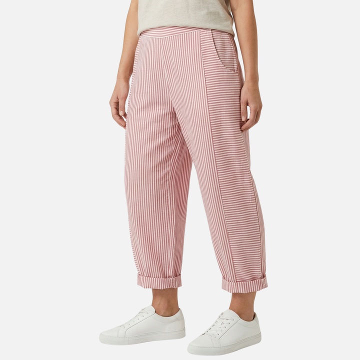 Gestreifte High Waist Hose mit Rollsaum und Taschen für Damen
