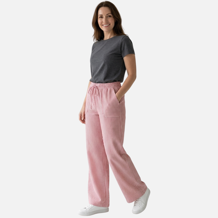Gestreifte Hose mit weitem Bein Lockere Baumwollhose für Damen