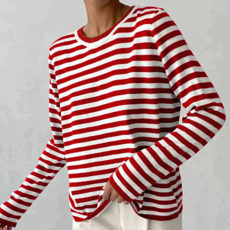 Gestreifter Strick-Pullover für Damen – Weich in Einheitsgröße 10
