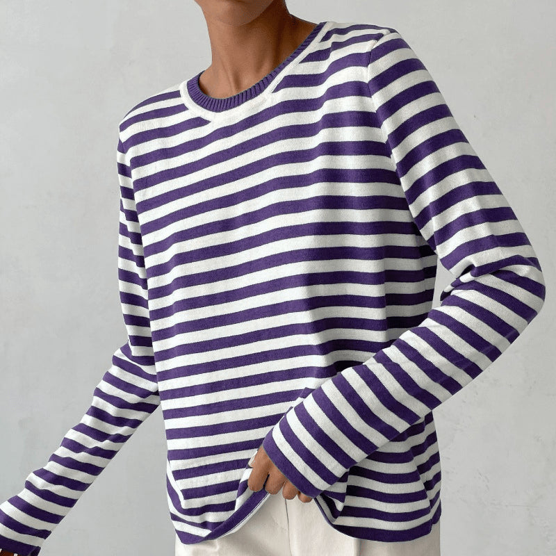 Gestreifter Strick-Pullover für Damen – Weich in Einheitsgröße 11