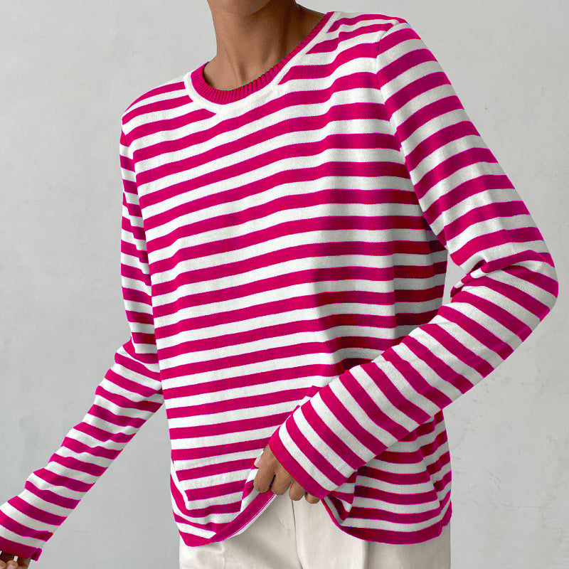 Gestreifter Strick-Pullover für Damen – Weich in Einheitsgröße 12