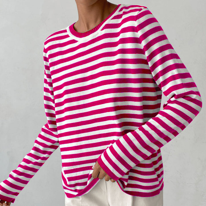 Gestreifter Strick-Pullover für Damen – Weich in Einheitsgröße 12