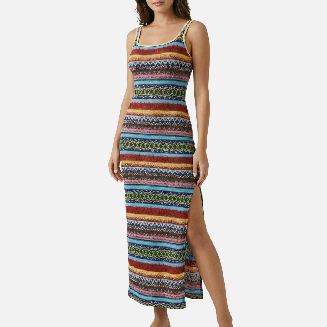 Gestreiftes Tank Maxi Kleid mit seitlichem Schlitz für Damen