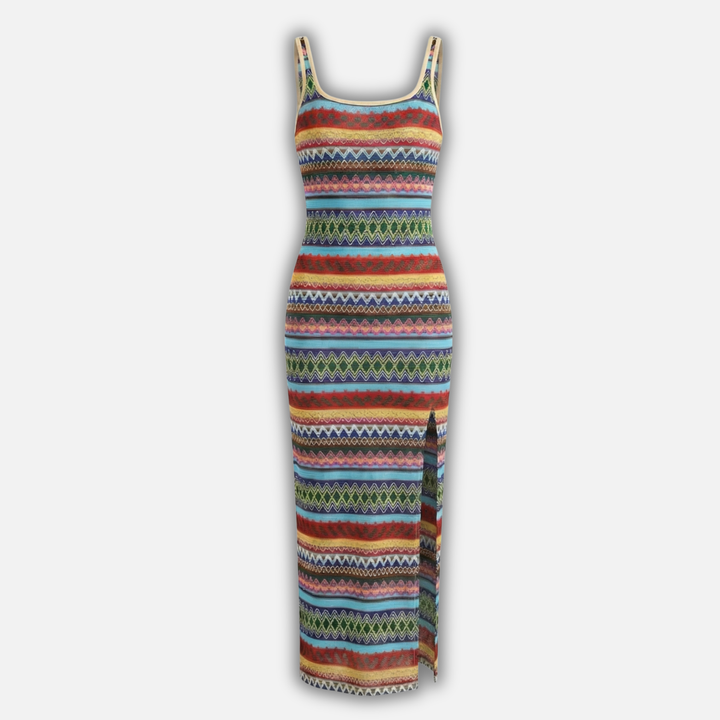 Gestreiftes Tank Maxi Kleid mit seitlichem Schlitz für Damen