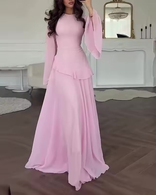 Gestuftes Maxikleid für Damen – Für Hochzeitsgäste mit Trompetenärmeln 1