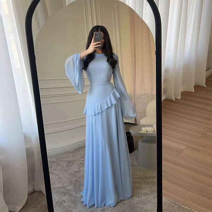 Gestuftes Maxikleid für Damen – Für Hochzeitsgäste mit Trompetenärmeln 2