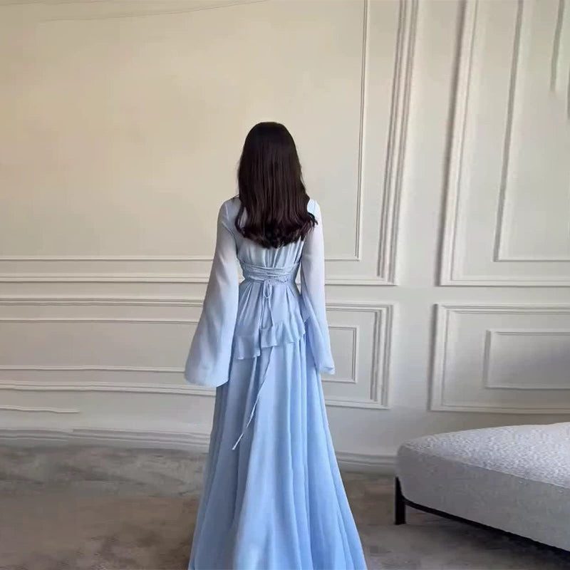 Gestuftes Maxikleid für Damen – Für Hochzeitsgäste mit Trompetenärmeln 3