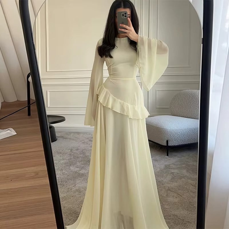 Gestuftes Maxikleid für Damen – Für Hochzeitsgäste mit Trompetenärmeln 4