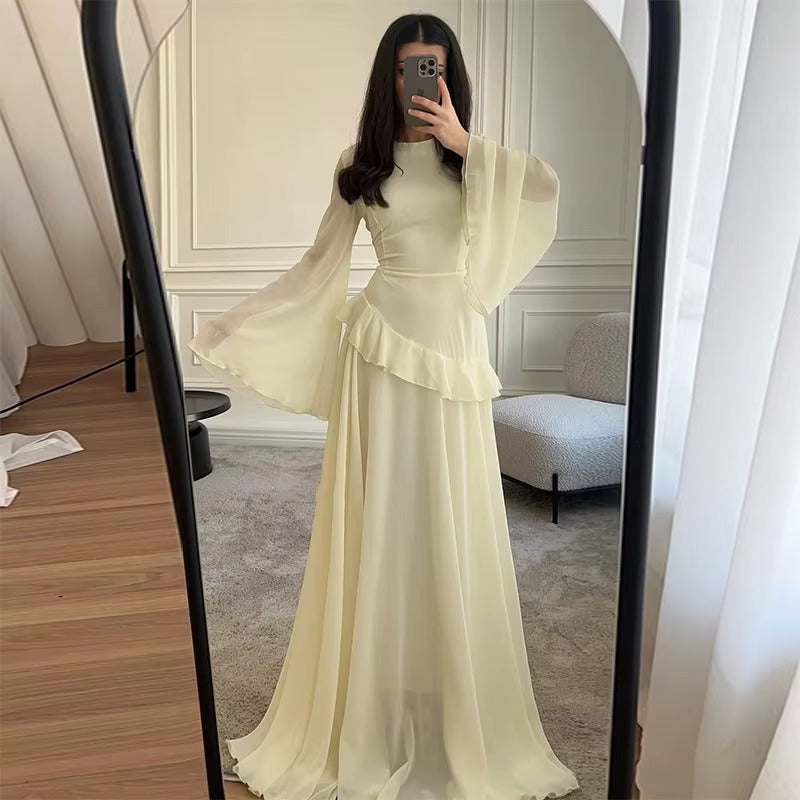 Gestuftes Maxikleid für Damen – Für Hochzeitsgäste mit Trompetenärmeln 5