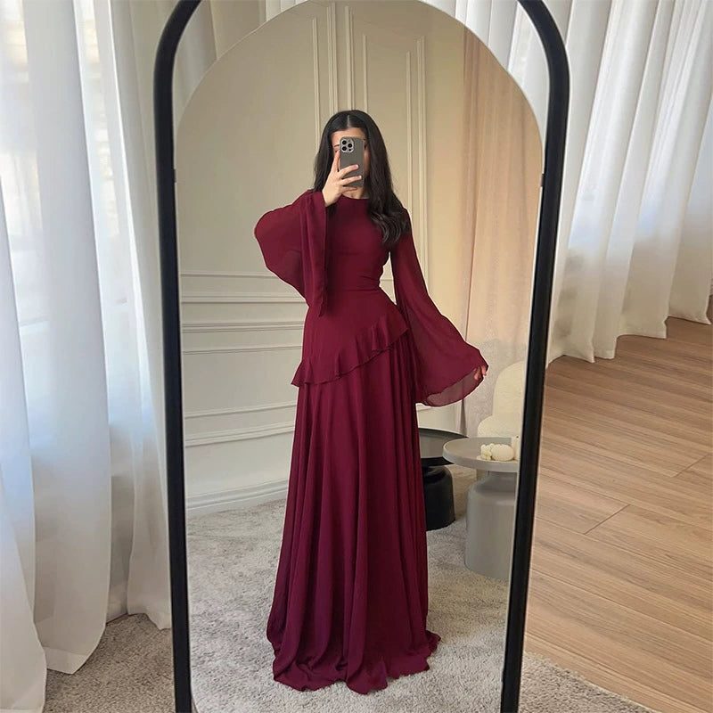 Gestuftes Maxikleid für Damen – Für Hochzeitsgäste mit Trompetenärmeln 6