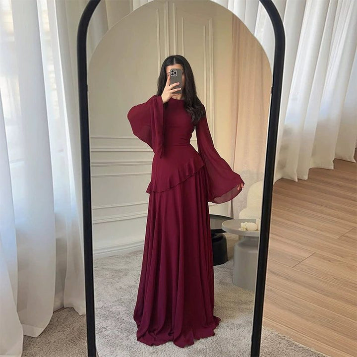 Gestuftes Maxikleid für Damen – Für Hochzeitsgäste mit Trompetenärmeln 6