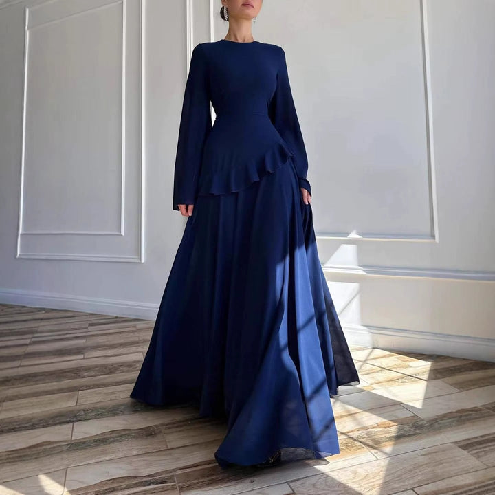 Gestuftes Maxikleid für Damen – Für Hochzeitsgäste mit Trompetenärmeln 7