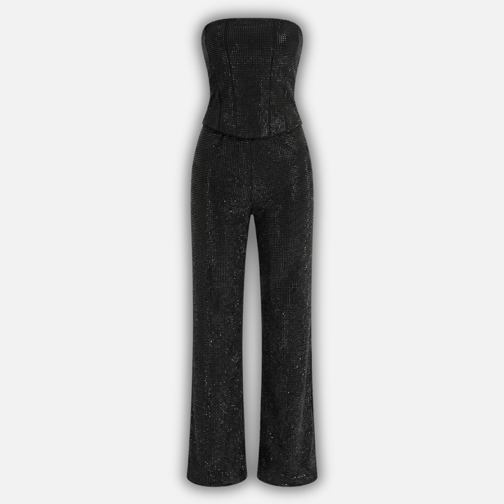Glitzerndes Hosen Set mit hochtaillierten Jeans für Damen