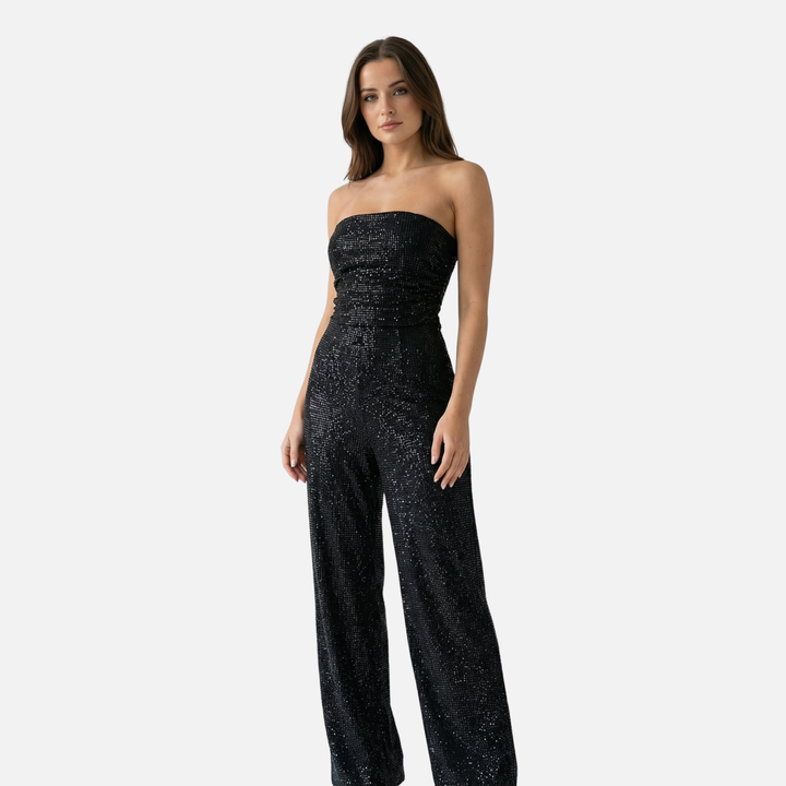 Glitzerndes Hosen Set mit hochtaillierten Jeans für Damen