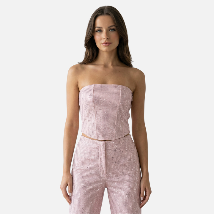 Glitzerndes Hosen Set mit hochtaillierten Jeans für Damen