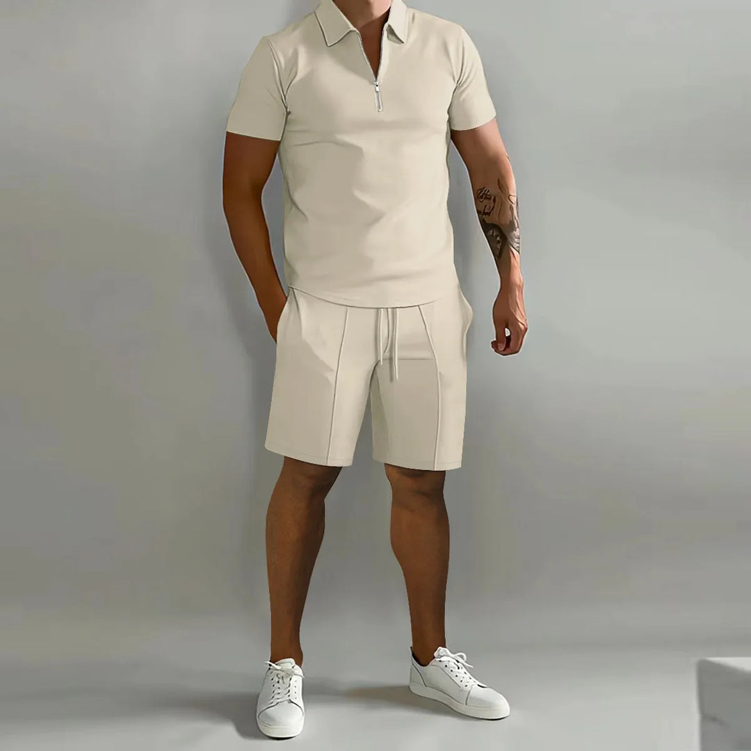 Feinstrick_Half_Zip_Polo_Shorts_Set_f_r_Herren_1