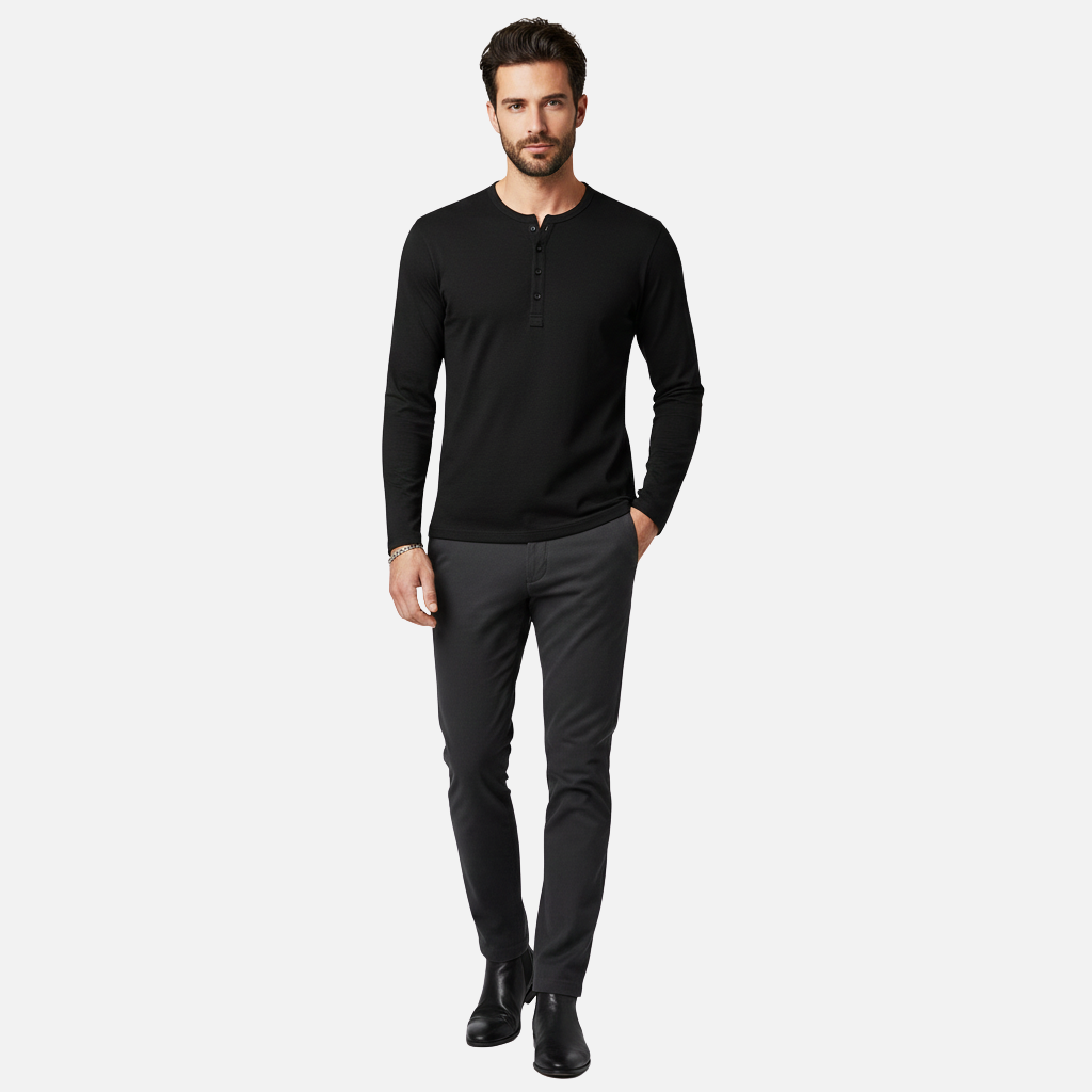 Herren Henley Langarmshirt mit Knopfleiste