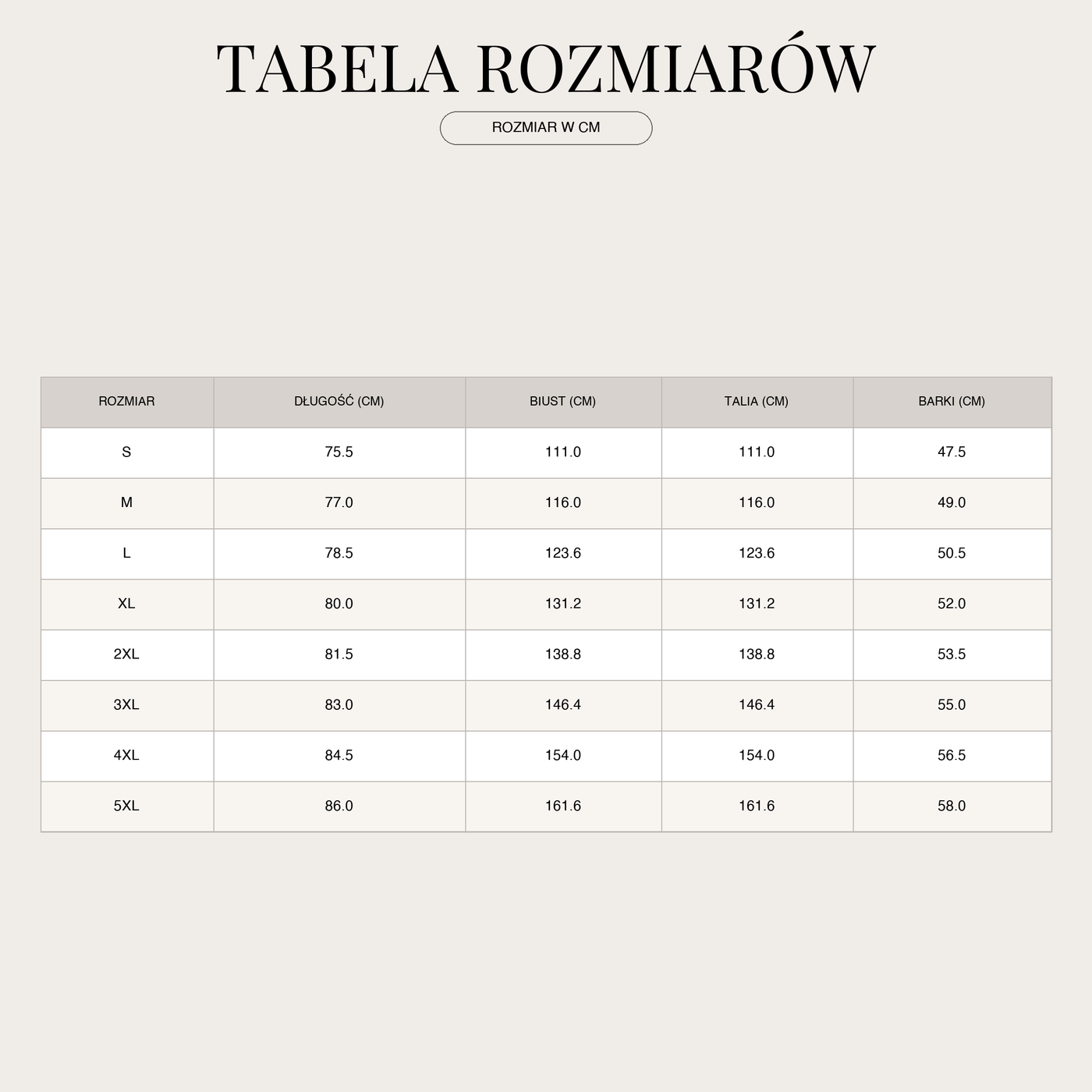 Męskie koszule z podwiniętymi rękawami | Stójka size chart