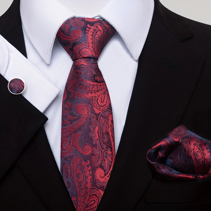 Herren_Krawatten_Set_mit_Paisley_Muster_Einstecktuch_Clip_Mansche_2