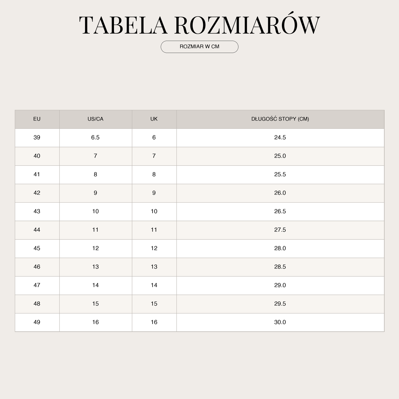 Męskie trampki | Casualowe, oddychające trampki do chodzenia size chart