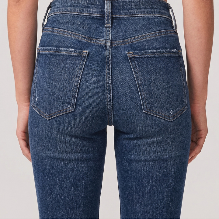 Hoch geschnittene Schlagjeans Ausgestellte Passform mit Taschen für Damen