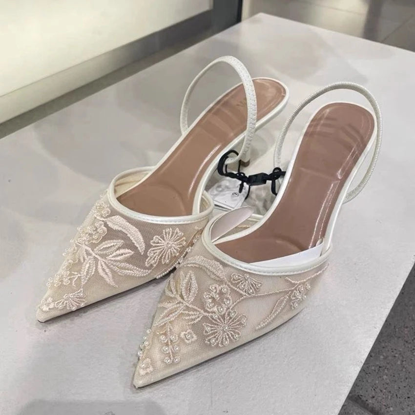 Kitten-Heel-Slingbacks für Damen – Spitze Kappe & Netzstoff 1