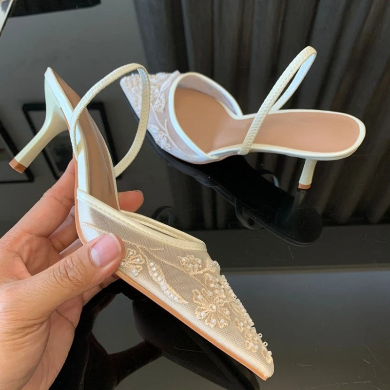 Kitten-Heel-Slingbacks für Damen – Spitze Kappe & Netzstoff 8