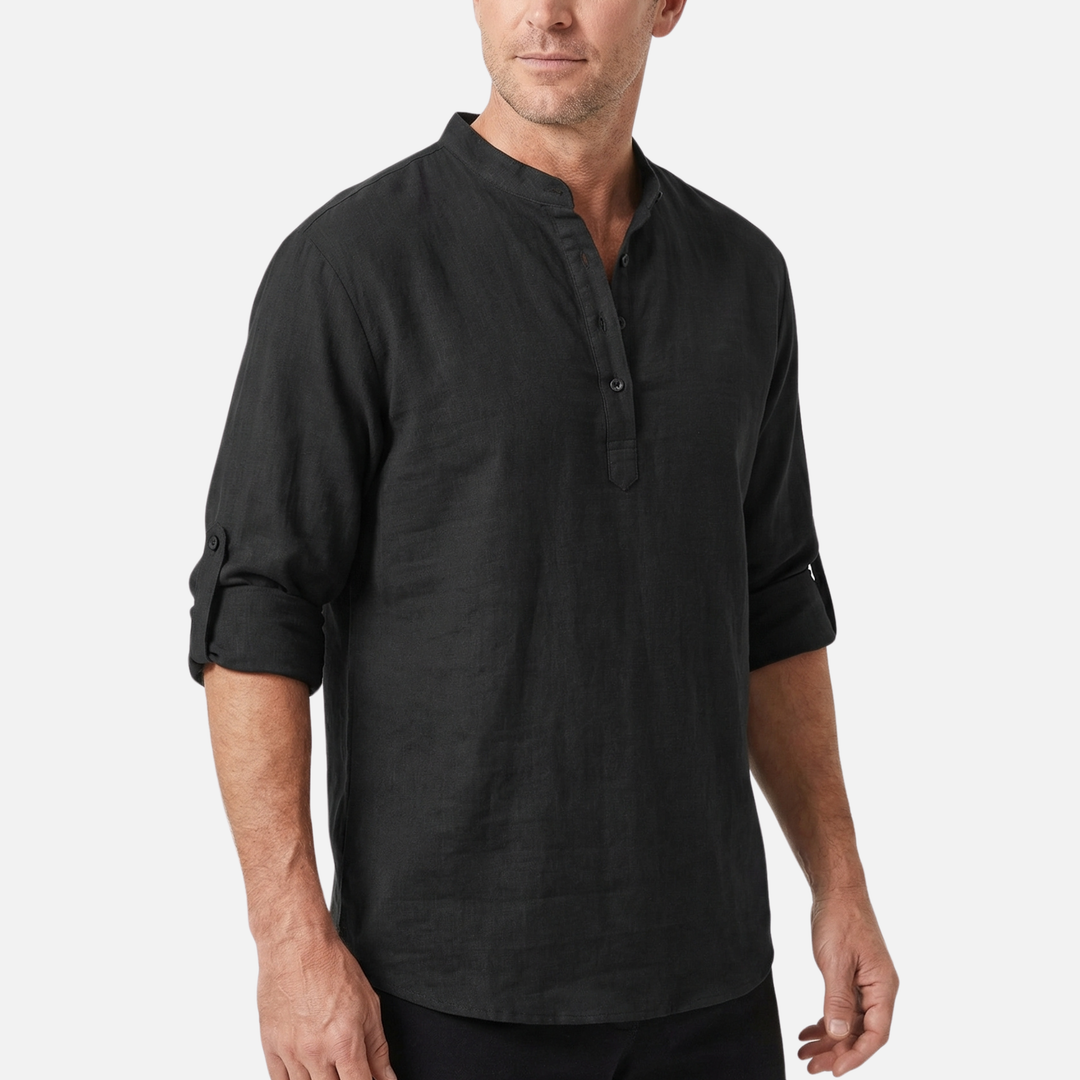 Klassisches Langarm Polo Chino-Kragen für Herren