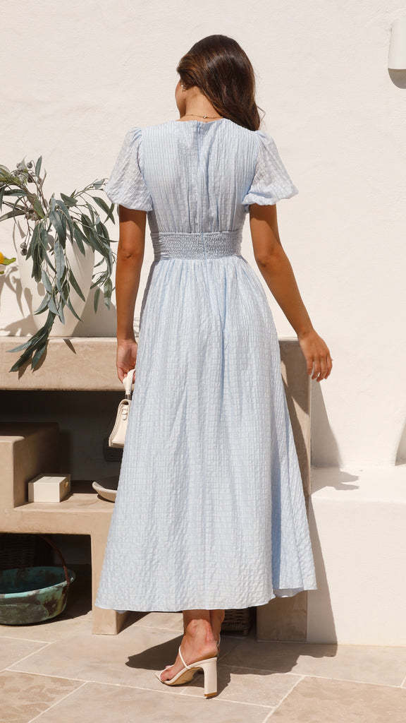 Kleid_f_r_Damen_Kariert_mit_Puff_rmeln_V_Ausschnitt_und_Midil_nge_4