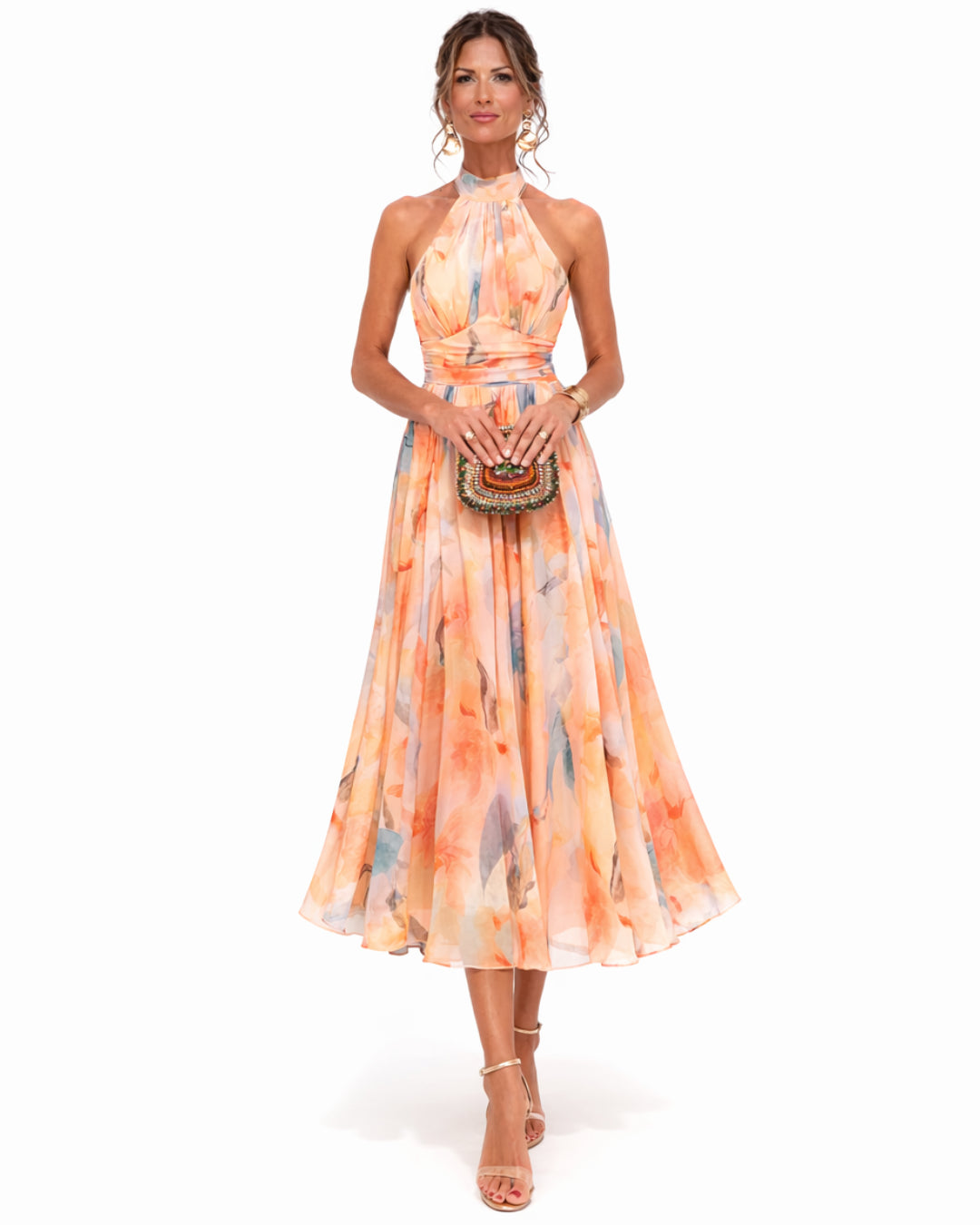 Kleid für Damen – Aquarell-Druck und Halterneck 1