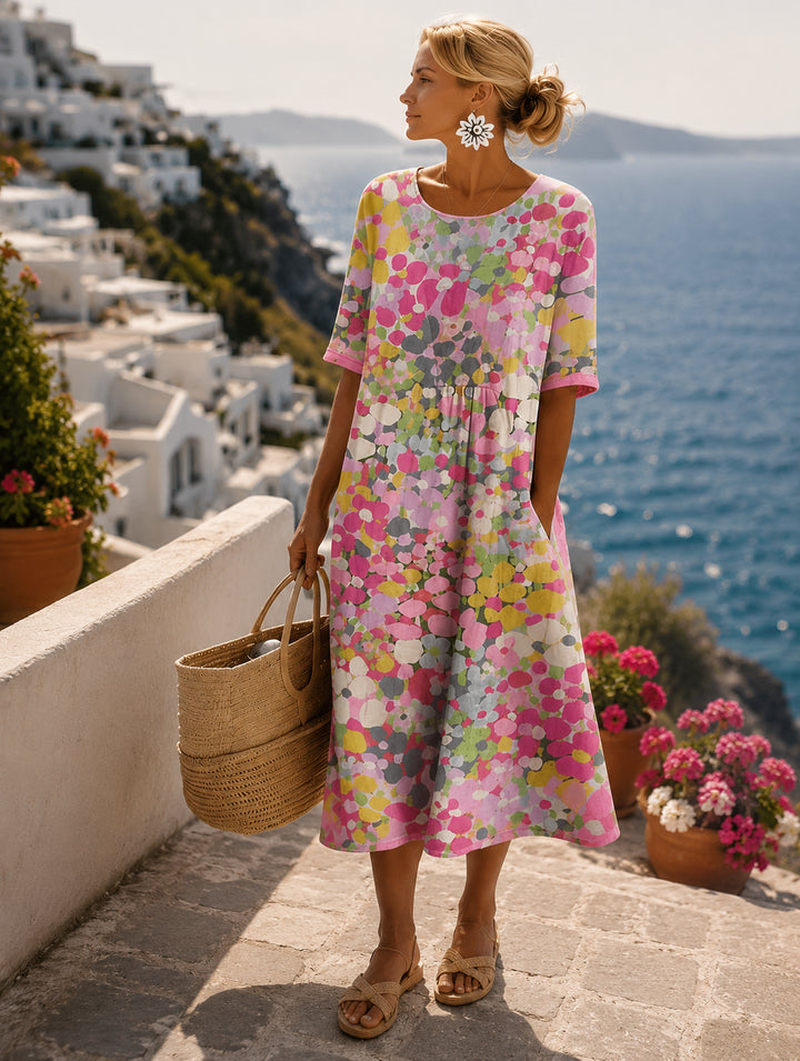 Kleid für Damen – Buntes Blumenmuster & Entspannter A-Linien-Schnitt 1