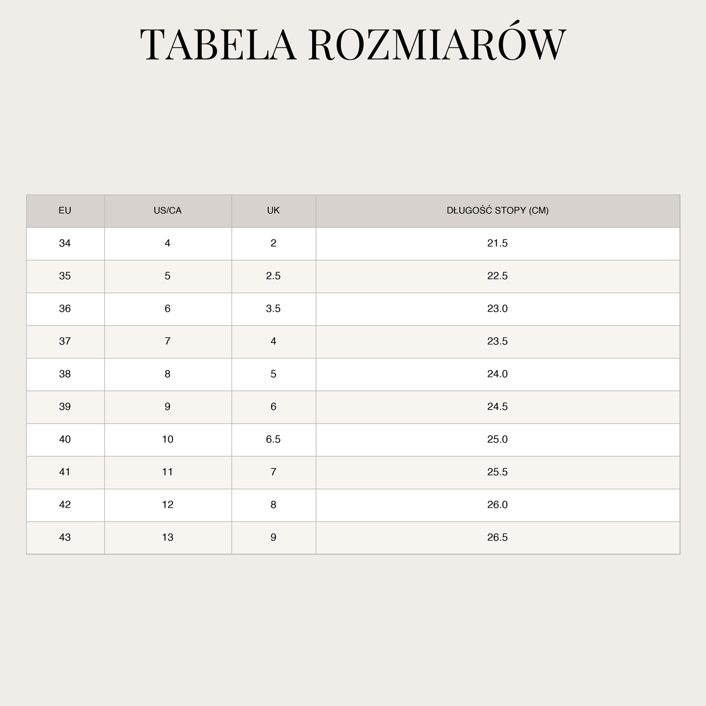 Czółenka dla kobiet – z krzyżującymi się paskami i słupkiem size chart
