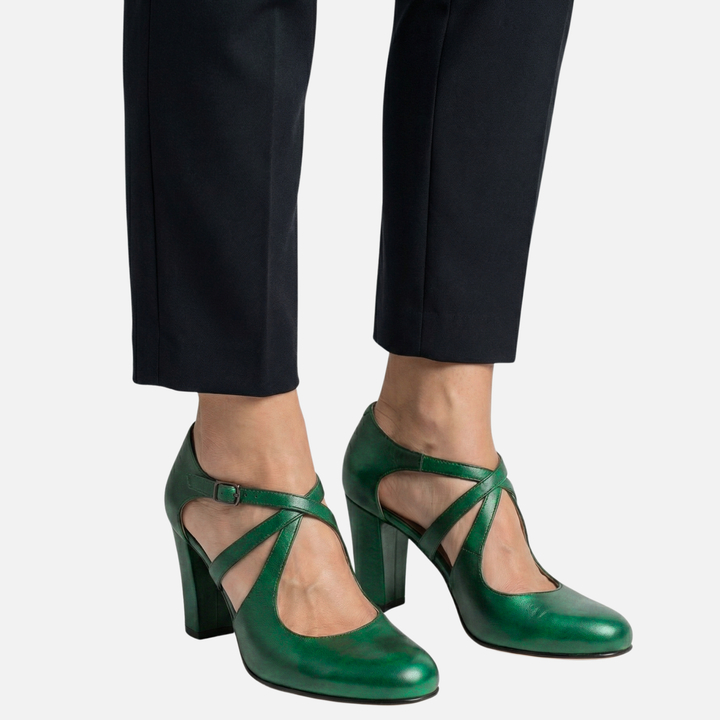 Kreuzriemen Pumps mit Blockabsatz fuer Damen 9