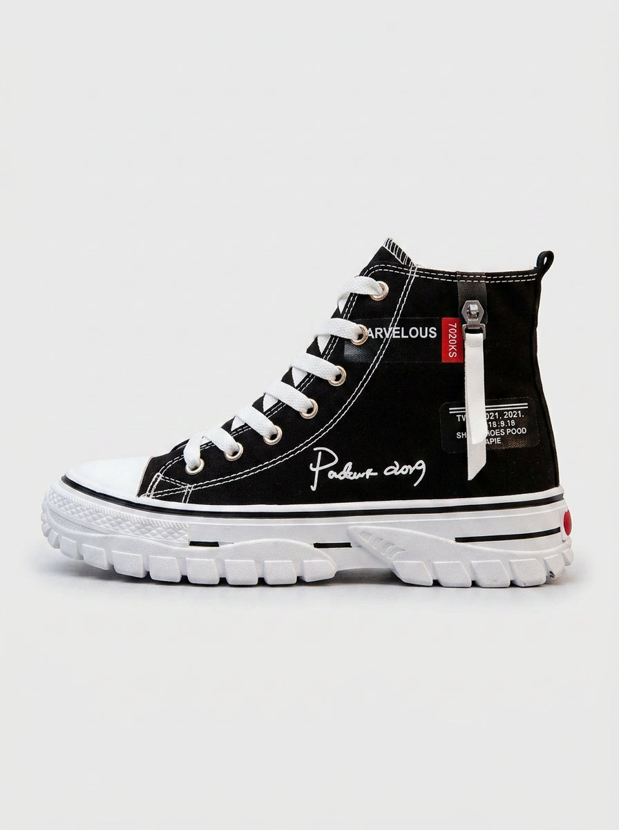 Lace-Up High-Top Canvas Plateau-Sneaker für Herren – Rundzehe 1