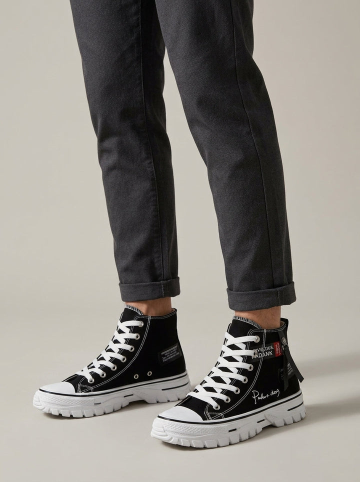 Lace-Up High-Top Canvas Plateau-Sneaker für Herren – Rundzehe 3