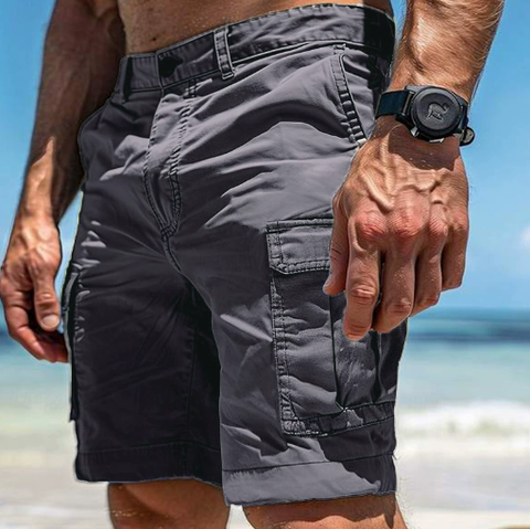 Laessige Baumwoll Cargo Shorts mit Pattentaschen fuer Herren 4