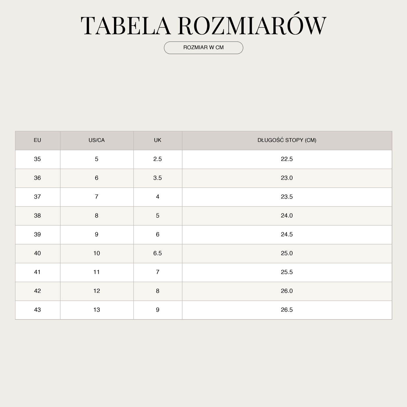 Damskie casualowe baleriny z kokardą | Zakryte palce size chart