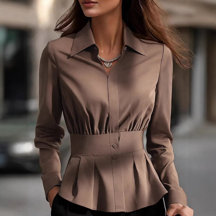 Langarm-Bluse für Damen – Mit Korsett-Taille und Schößchensaum 4
